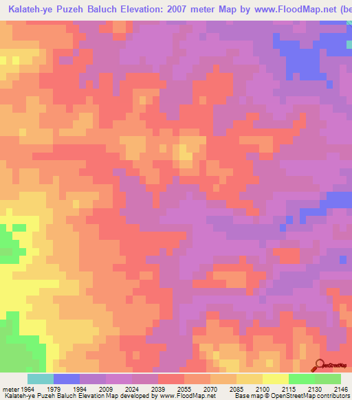Kalateh-ye Puzeh Baluch,Iran Elevation Map