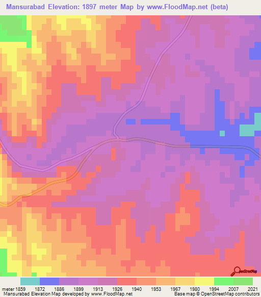 Mansurabad,Iran Elevation Map