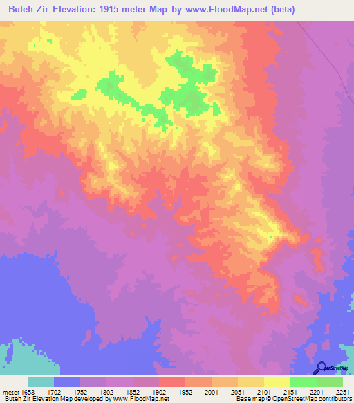 Buteh Zir,Iran Elevation Map