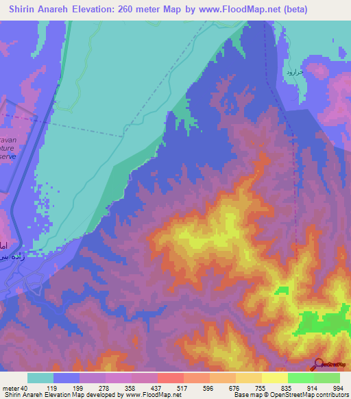 Shirin Anareh,Iran Elevation Map