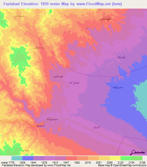 Fazlabad,Iran Elevation Map