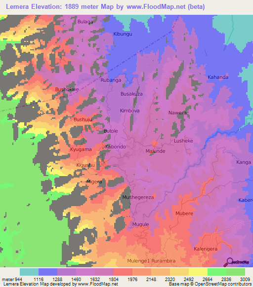 Lemera,Congo (Kinshasa) Elevation Map