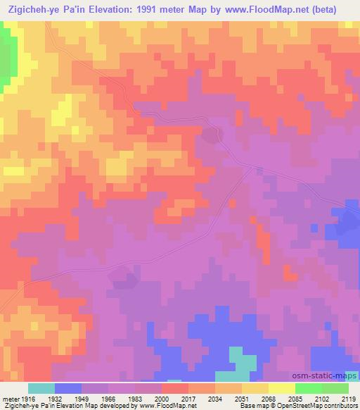 Zigicheh-ye Pa'in,Iran Elevation Map