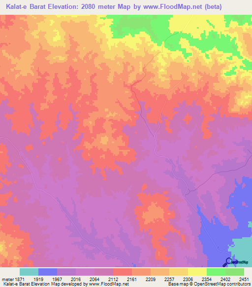 Kalat-e Barat,Iran Elevation Map