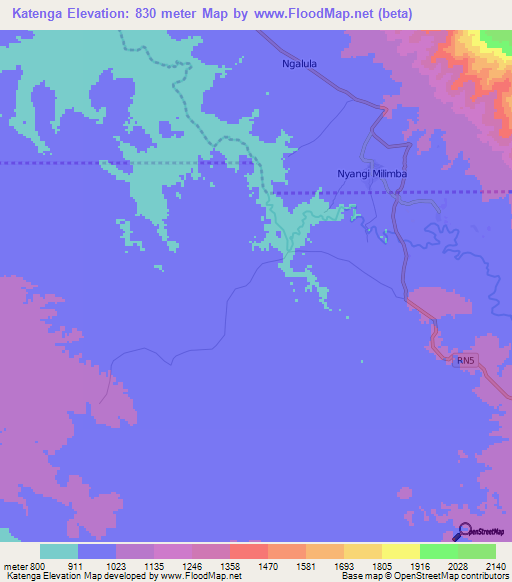 Katenga,Congo (Kinshasa) Elevation Map