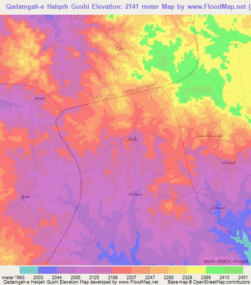 Qadamgah-e Halqeh Gushi,Iran Elevation Map