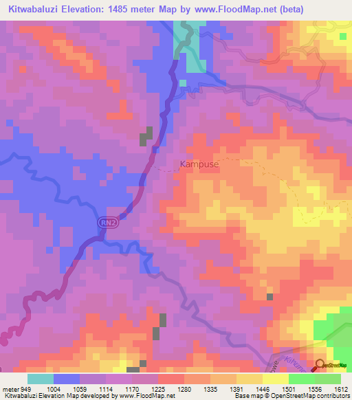 Kitwabaluzi,Congo (Kinshasa) Elevation Map