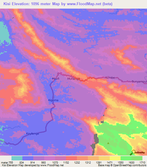 Kisi,Congo (Kinshasa) Elevation Map