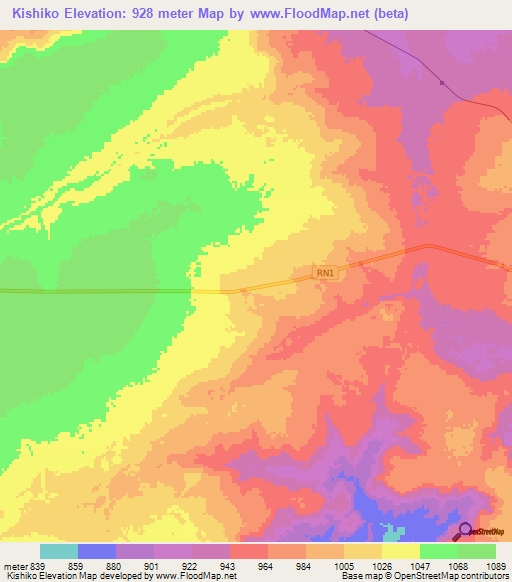 Kishiko,Congo (Kinshasa) Elevation Map