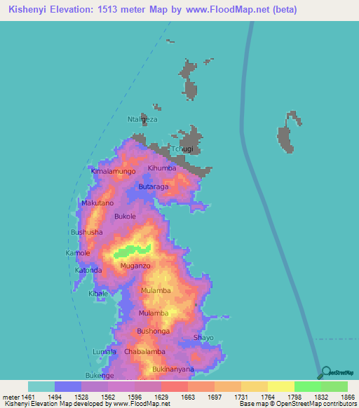 Kishenyi,Congo (Kinshasa) Elevation Map