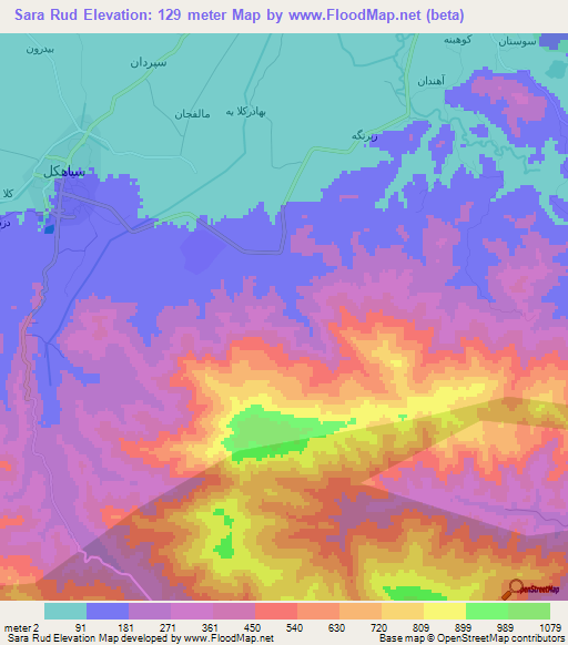 Sara Rud,Iran Elevation Map
