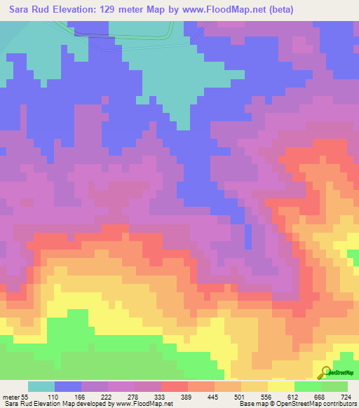 Sara Rud,Iran Elevation Map