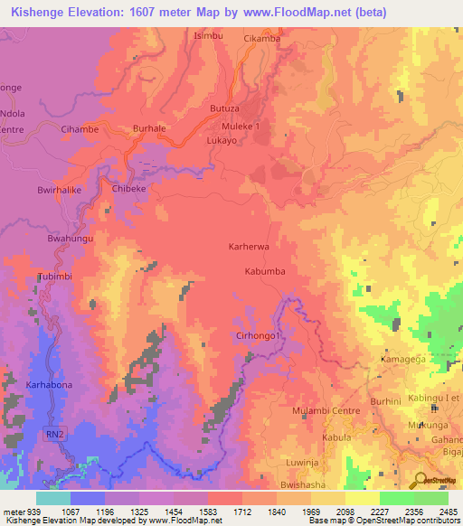 Kishenge,Congo (Kinshasa) Elevation Map