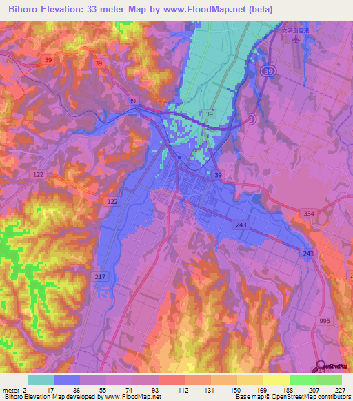 Bihoro,Japan Elevation Map