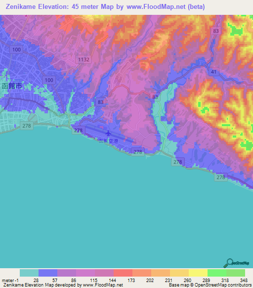 Zenikame,Japan Elevation Map