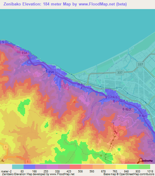 Zenibako,Japan Elevation Map