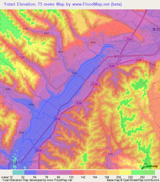 Yutari,Japan Elevation Map