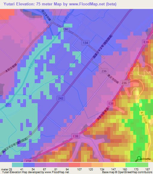 Yutari,Japan Elevation Map