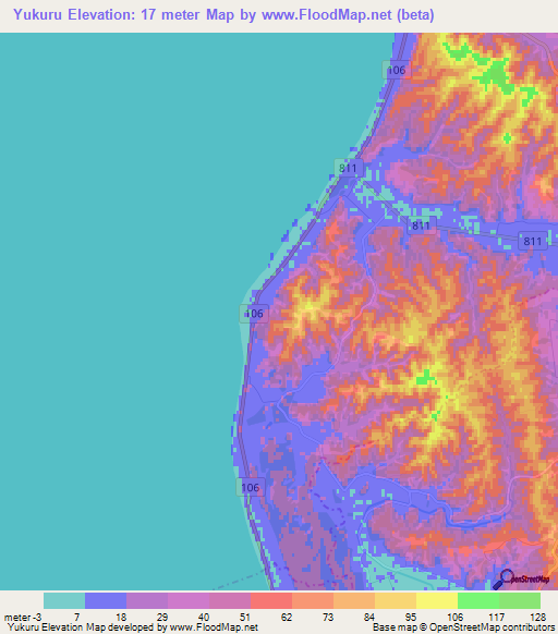 Yukuru,Japan Elevation Map