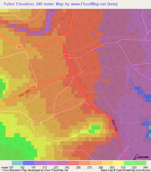 Yufuri,Japan Elevation Map