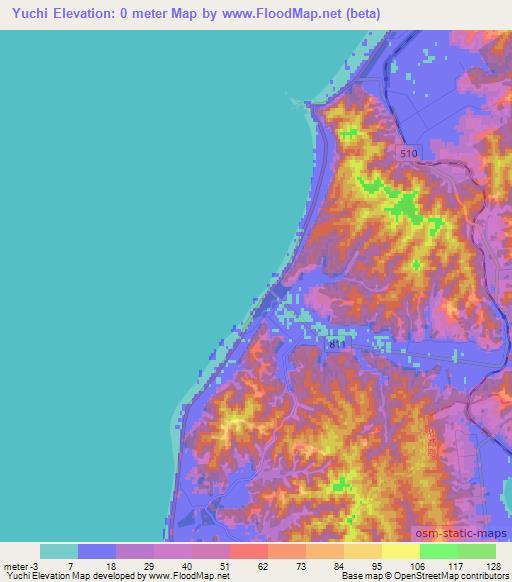 Yuchi,Japan Elevation Map