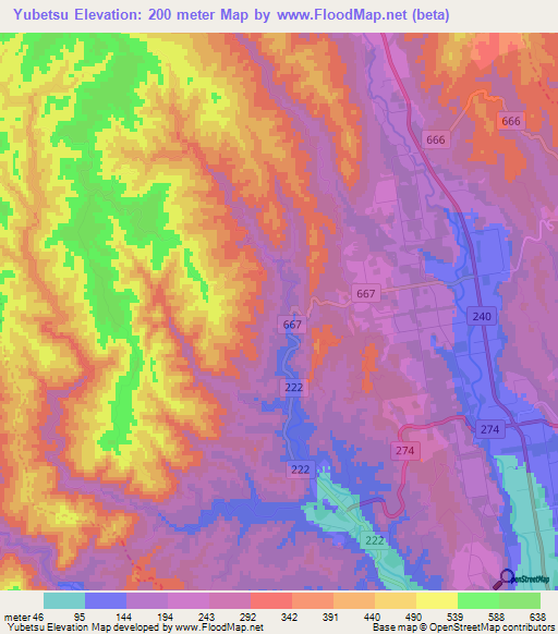 Yubetsu,Japan Elevation Map