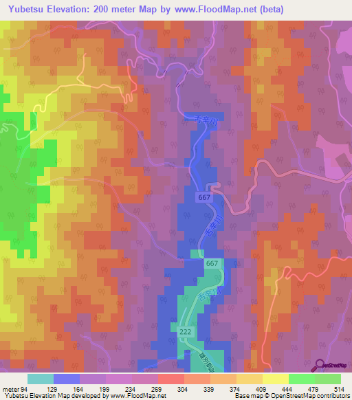 Yubetsu,Japan Elevation Map