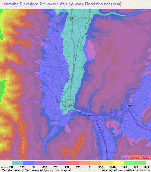 Yamabe,Japan Elevation Map