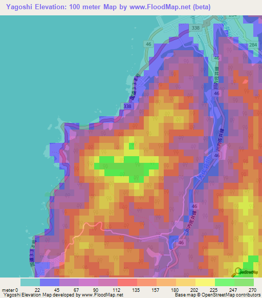 Yagoshi,Japan Elevation Map