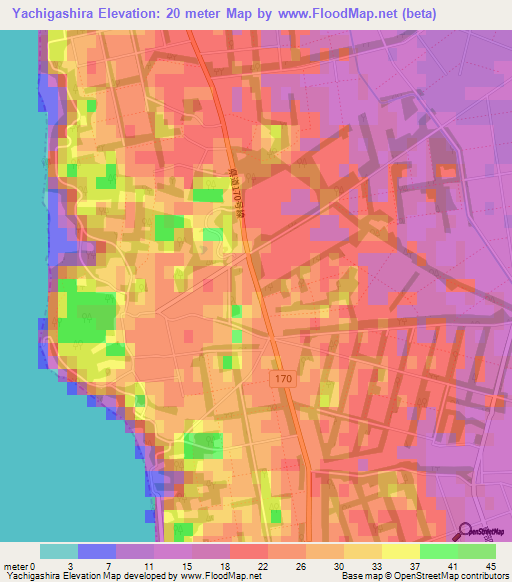 Yachigashira,Japan Elevation Map