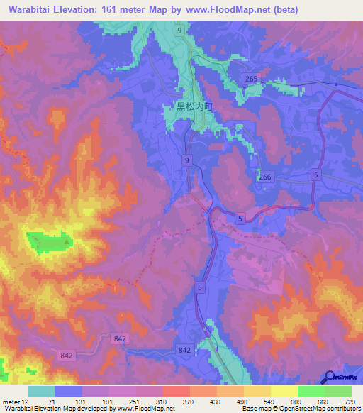 Warabitai,Japan Elevation Map