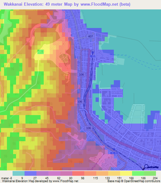 Wakkanai,Japan Elevation Map