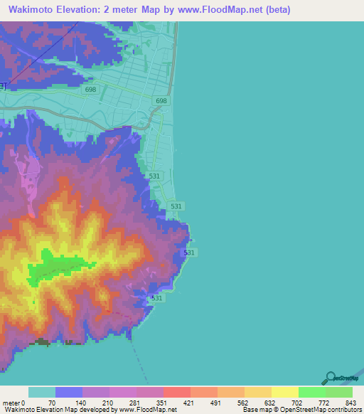 Wakimoto,Japan Elevation Map