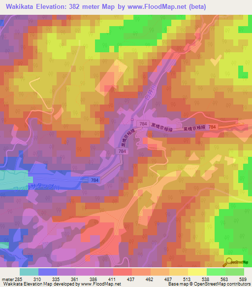 Wakikata,Japan Elevation Map