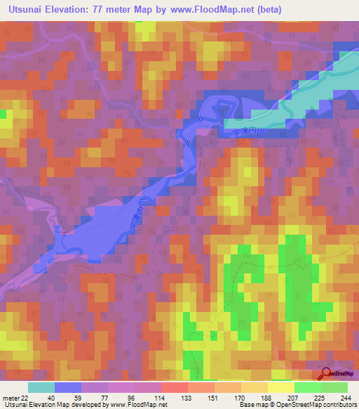 Utsunai,Japan Elevation Map