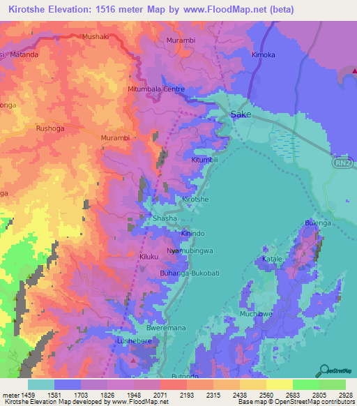 Kirotshe,Congo (Kinshasa) Elevation Map
