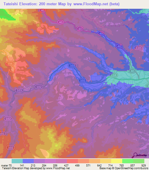 Tateishi,Japan Elevation Map