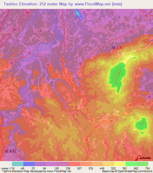 Tashiro,Japan Elevation Map