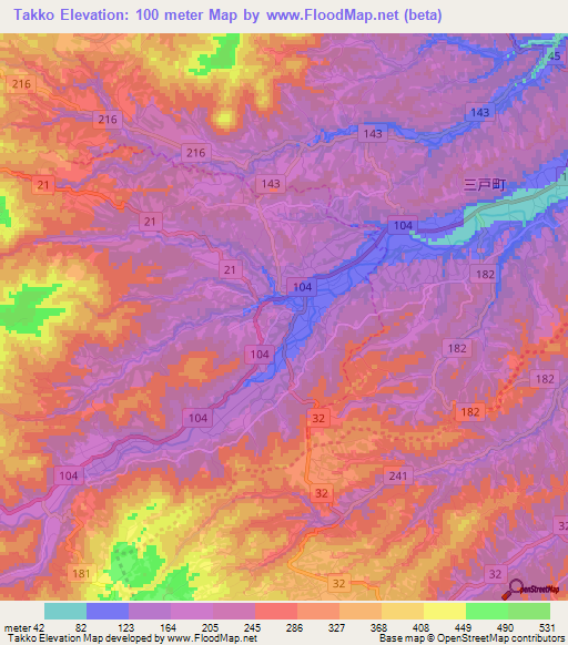Takko,Japan Elevation Map