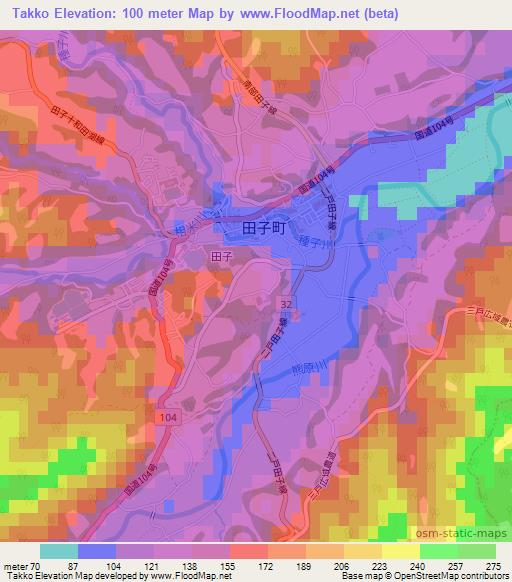 Takko,Japan Elevation Map
