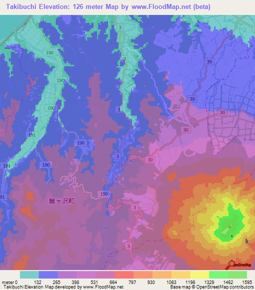 Takibuchi,Japan Elevation Map