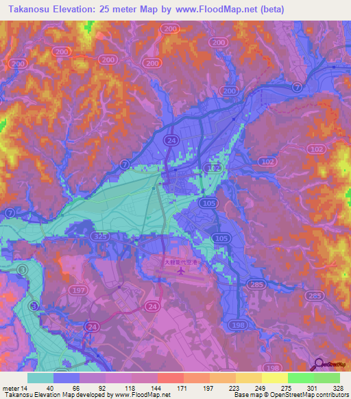 Takanosu,Japan Elevation Map