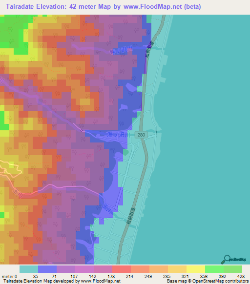 Tairadate,Japan Elevation Map