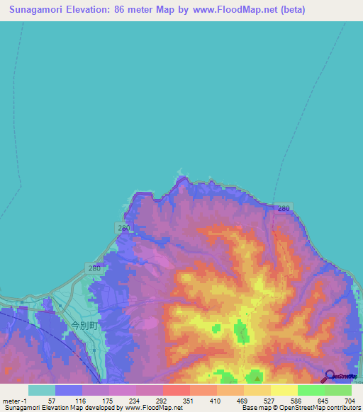 Sunagamori,Japan Elevation Map