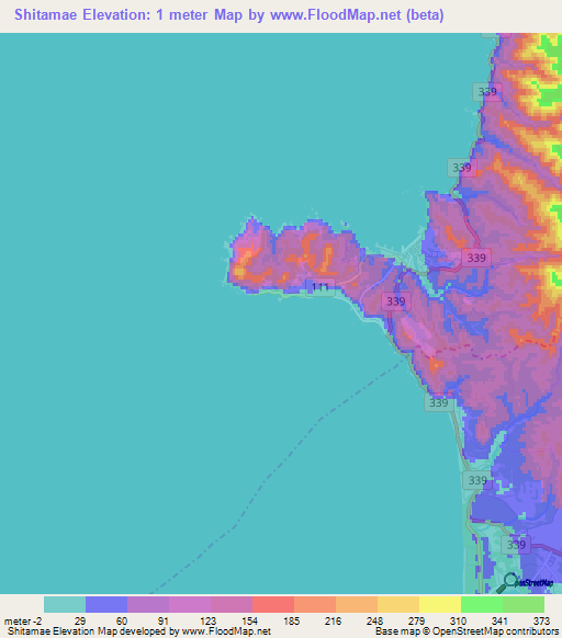 Shitamae,Japan Elevation Map