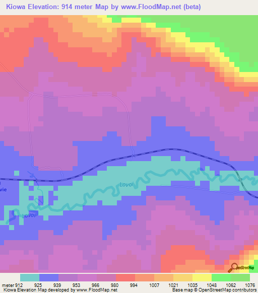 Kiowa,Congo (Kinshasa) Elevation Map