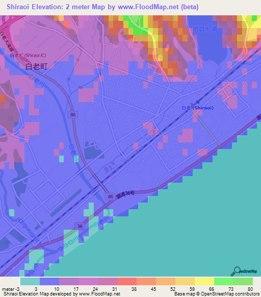 Shiraoi,Japan Elevation Map