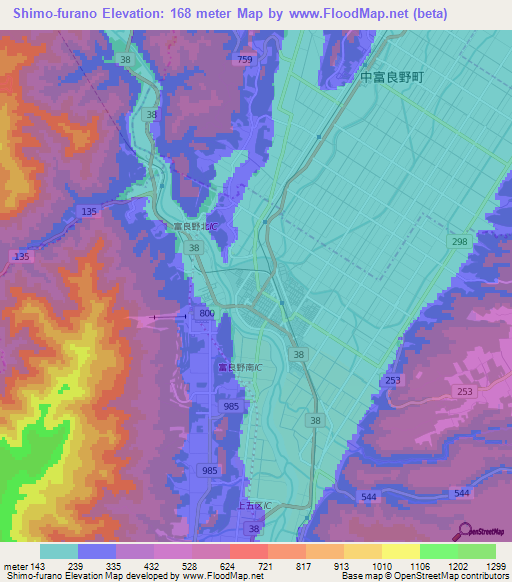 Shimo-furano,Japan Elevation Map