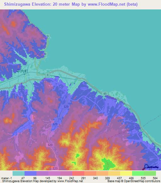 Shimizugawa,Japan Elevation Map