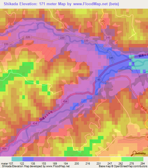 Shikada,Japan Elevation Map